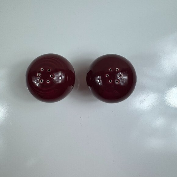 Fiesta Ball Salt Pepper Shaker Set Cinnabar Maroon Retired Fiestaware Dinnerware - Picture 2 of 6